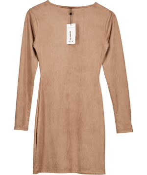 AYM Beige Bushed Faux Suede Long Sleeve Mini Dress UK M