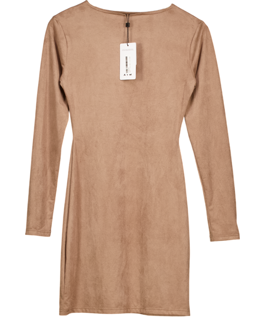 AYM Beige Bushed Faux Suede Long Sleeve Mini Dress UK M