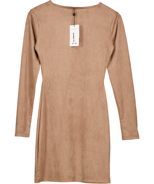 AYM Beige Bushed Faux Suede Long Sleeve Mini Dress UK M
