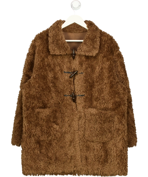 ONE BY CUBIC Brown Hign Collar Furry 100% Wool Coat UK 10