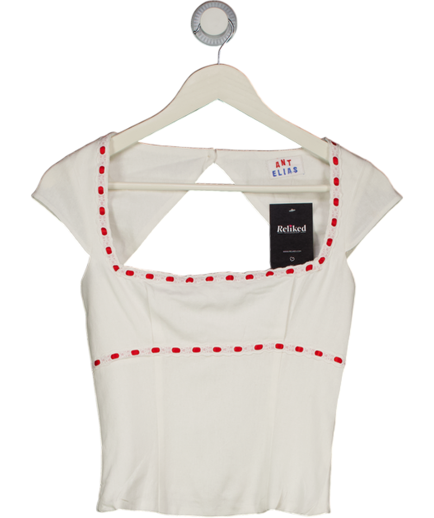 ANT ELIAS White / Red The Elissa Linen Top UK XS