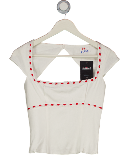 ANT ELIAS White / Red The Elissa Linen Top UK XS