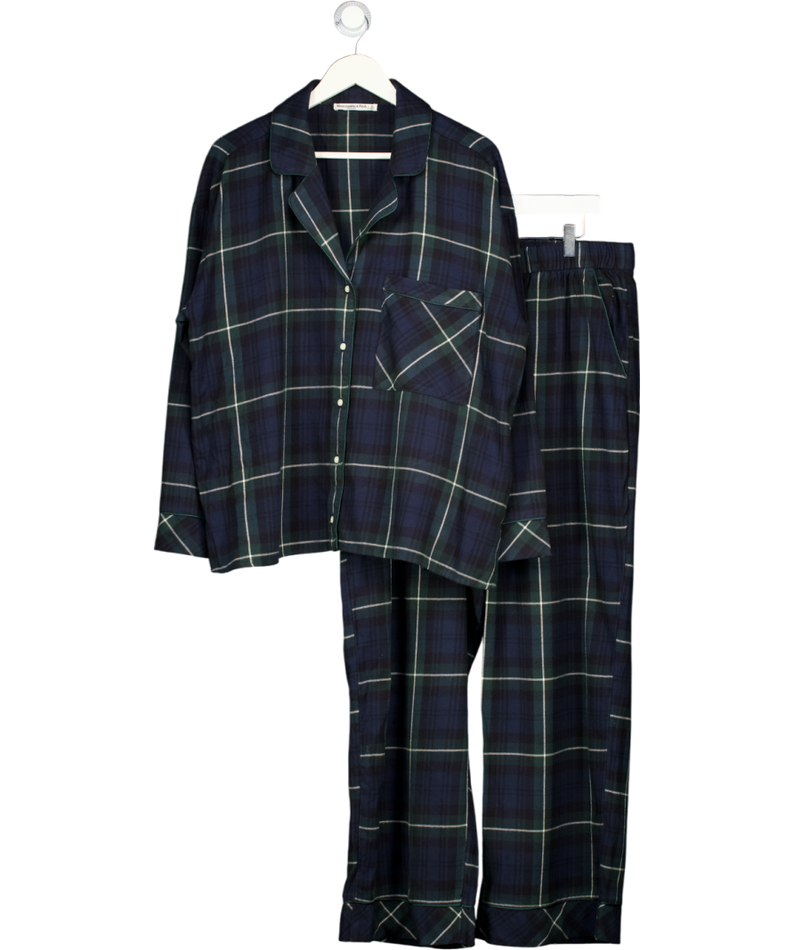 Abercrombie & Fitch Navy Blue / Green Tartan Flannel Pyjama Set UK XL