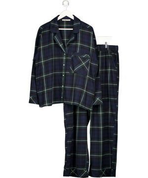 Abercrombie & Fitch Navy Blue / Green Tartan Flannel Pyjama Set UK XL