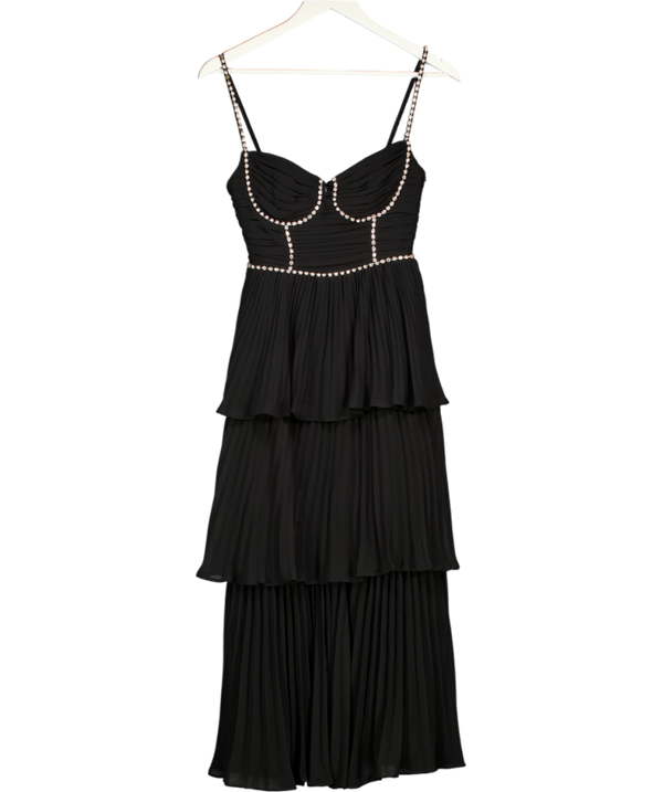 SELF PORTRAIT Black Chiffon Tiered Crystal Embellished Midi Dress UK 4
