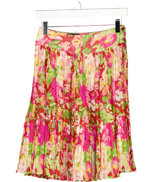 KENZO Multicoloured Floral 100% Cotton Pleated Hem Mini Skirt UK 8
