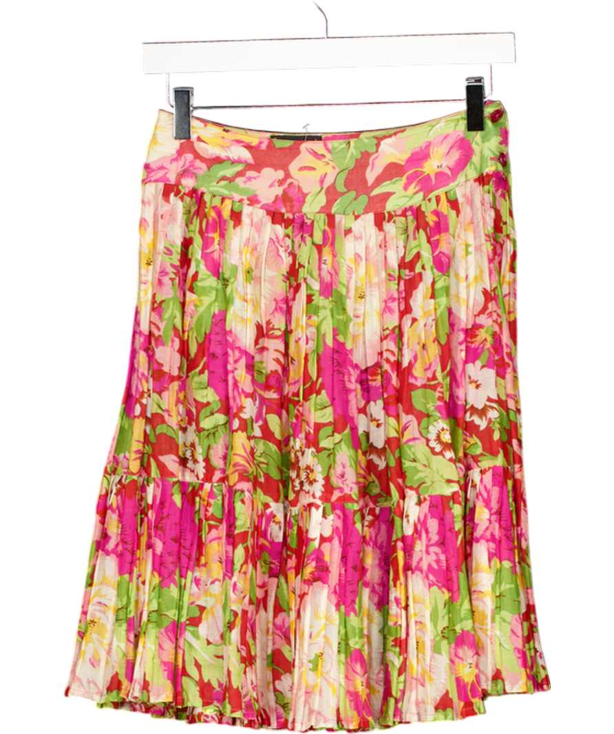 KENZO Multicoloured Floral 100% Cotton Pleated Hem Mini Skirt UK 8
