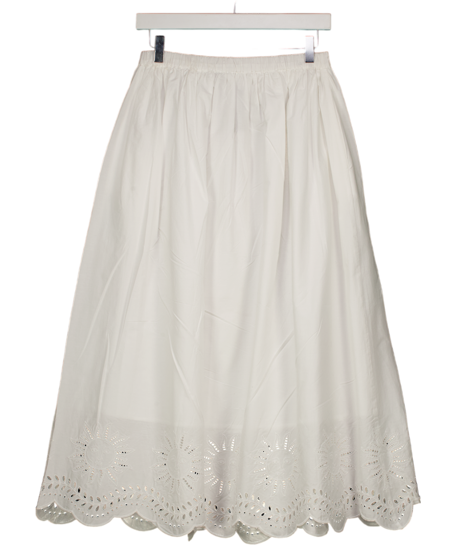 NOBODY'S CHILD X Elizabeth Scarlet White Cutwork Scallop Hem Sintra Midi Skirt UK 8
