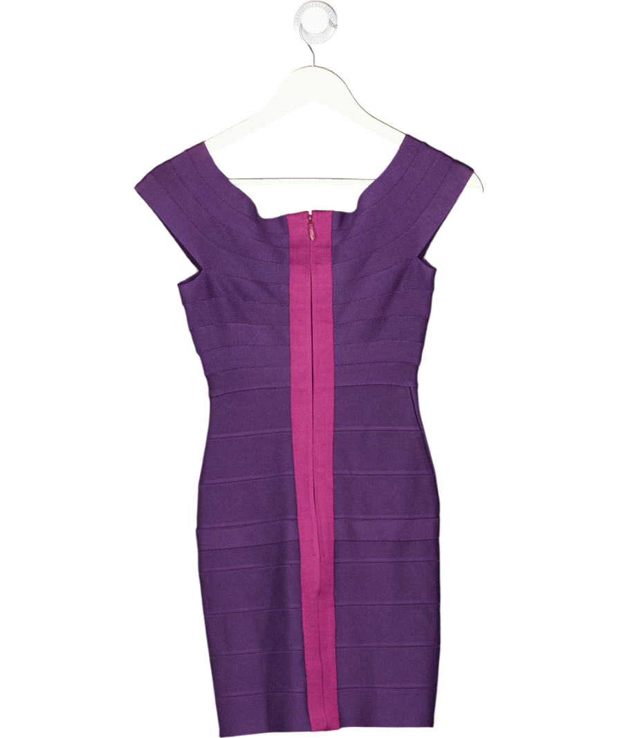 Herve Leger Iconic Purple Knit Bandage Dress UK S