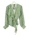 Influence Green Frilled Polka Dot Wrap Blouse UK 12