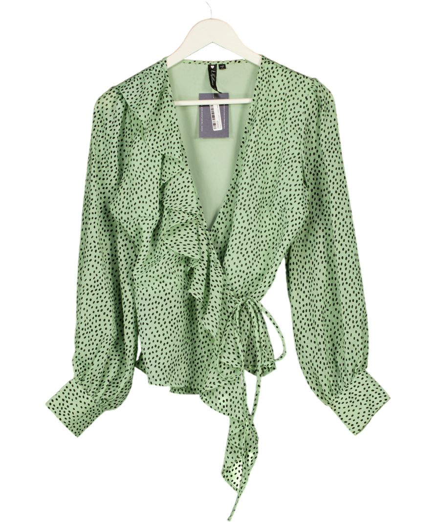 Influence Green Frilled Polka Dot Wrap Blouse UK 12