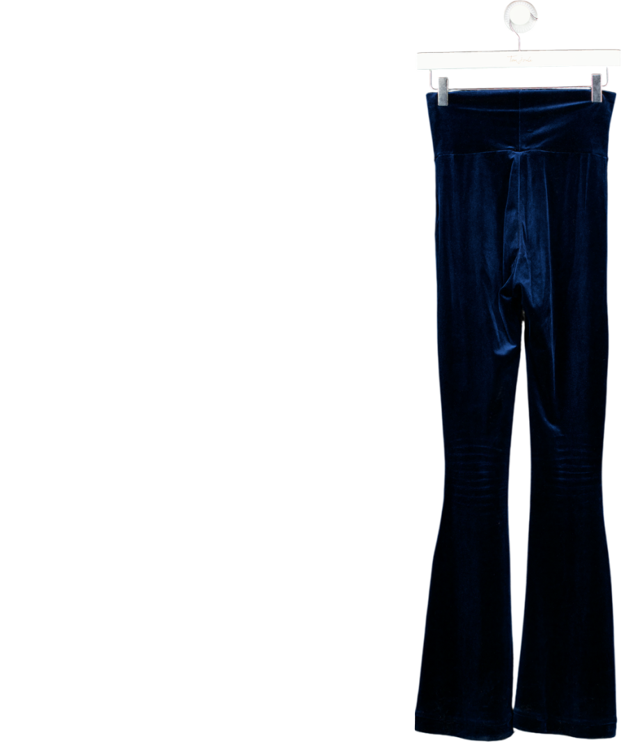 PEACHY DEN Midnight Blue Velvet Flare Trousers UK M