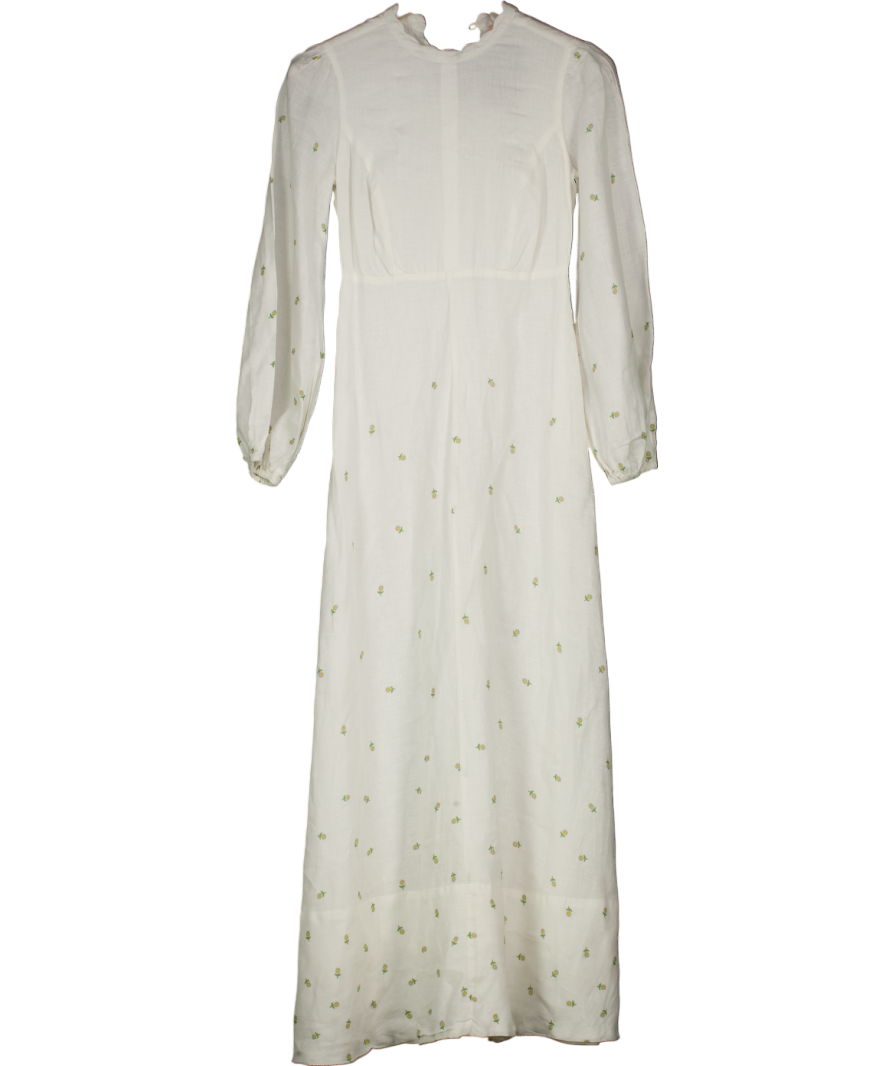 Seraphina White Long Sleeved Floral Embroidered Maxi Dress UK 6