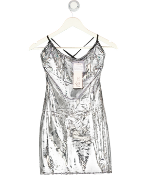 Oh Polly Vinyl Corset Tie Strap Mini Dress In Black UK 6