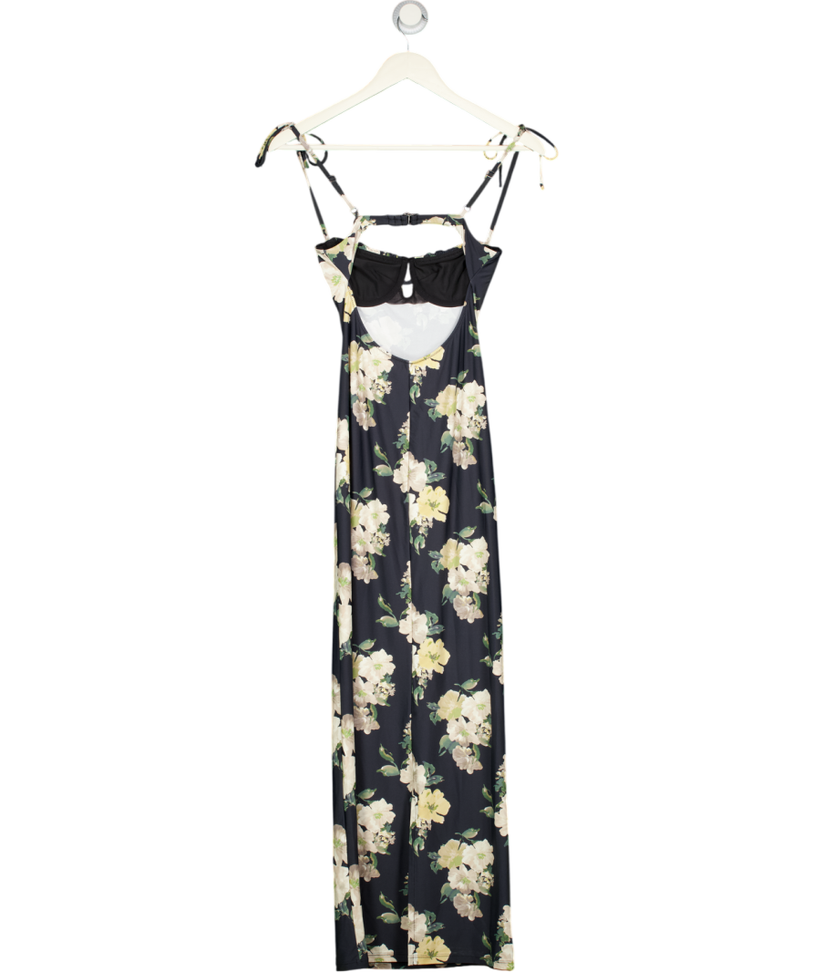 MONTCE Black Liz Floral Petal Long Slip Dress UK XS