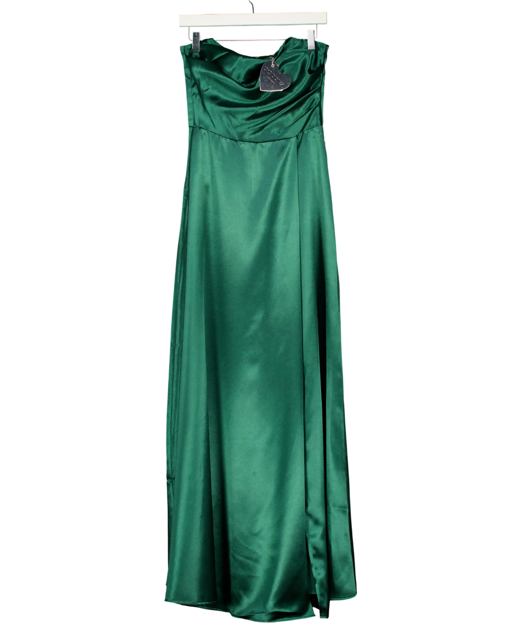 Goddiva Green Front Split Satin Bandeau Maxi Dress UK 8