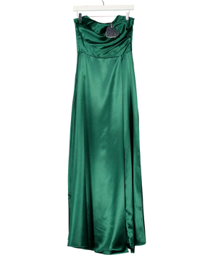Goddiva Green Front Split Satin Bandeau Maxi Dress UK 8