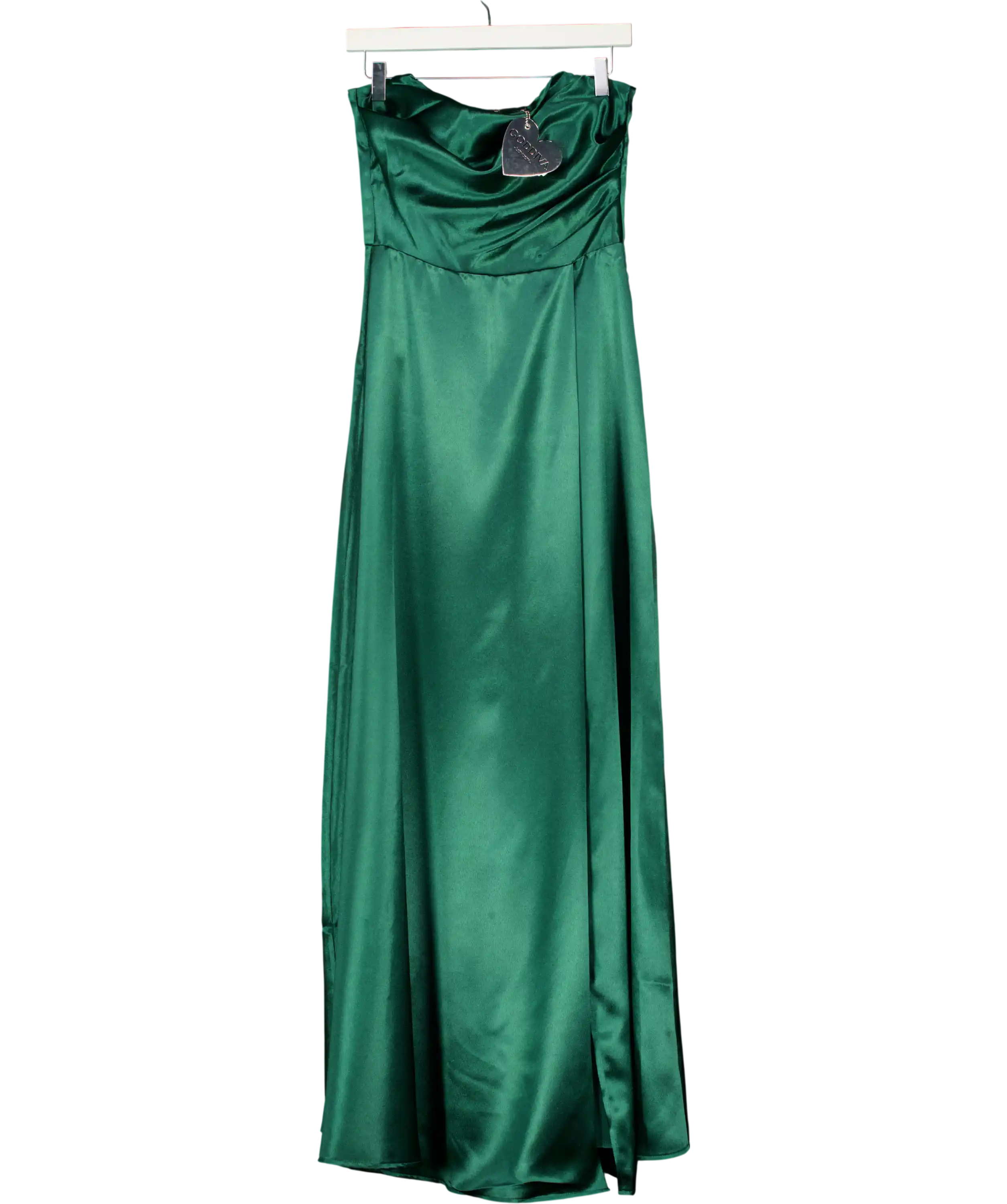 Goddiva Green Front Split Satin Bandeau Maxi Dress UK 8