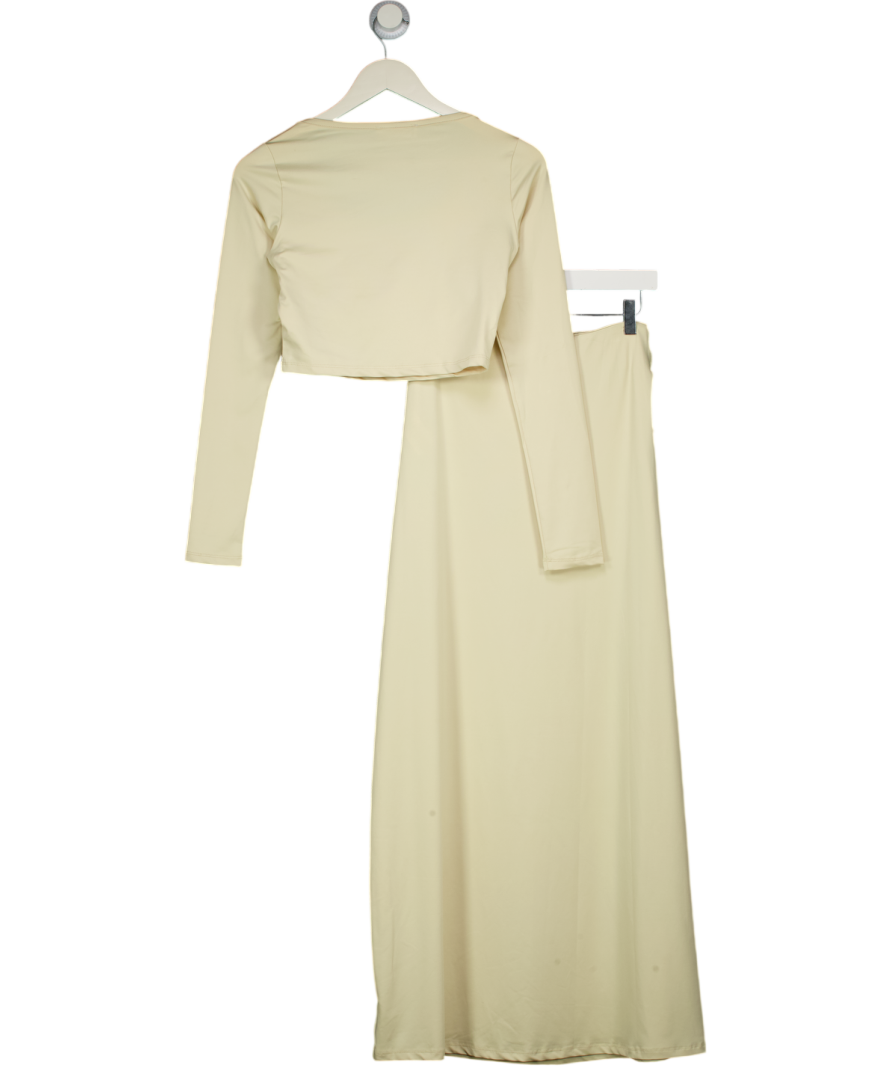 4th & Reckless 2-piece Beige Slinky Gold Hardware Detail Dropped Waist Maxi Skirt And Crop Top Set UK 8