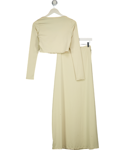 4th & Reckless 2-piece Beige Slinky Gold Hardware Detail Dropped Waist Maxi Skirt And Crop Top Set UK 8