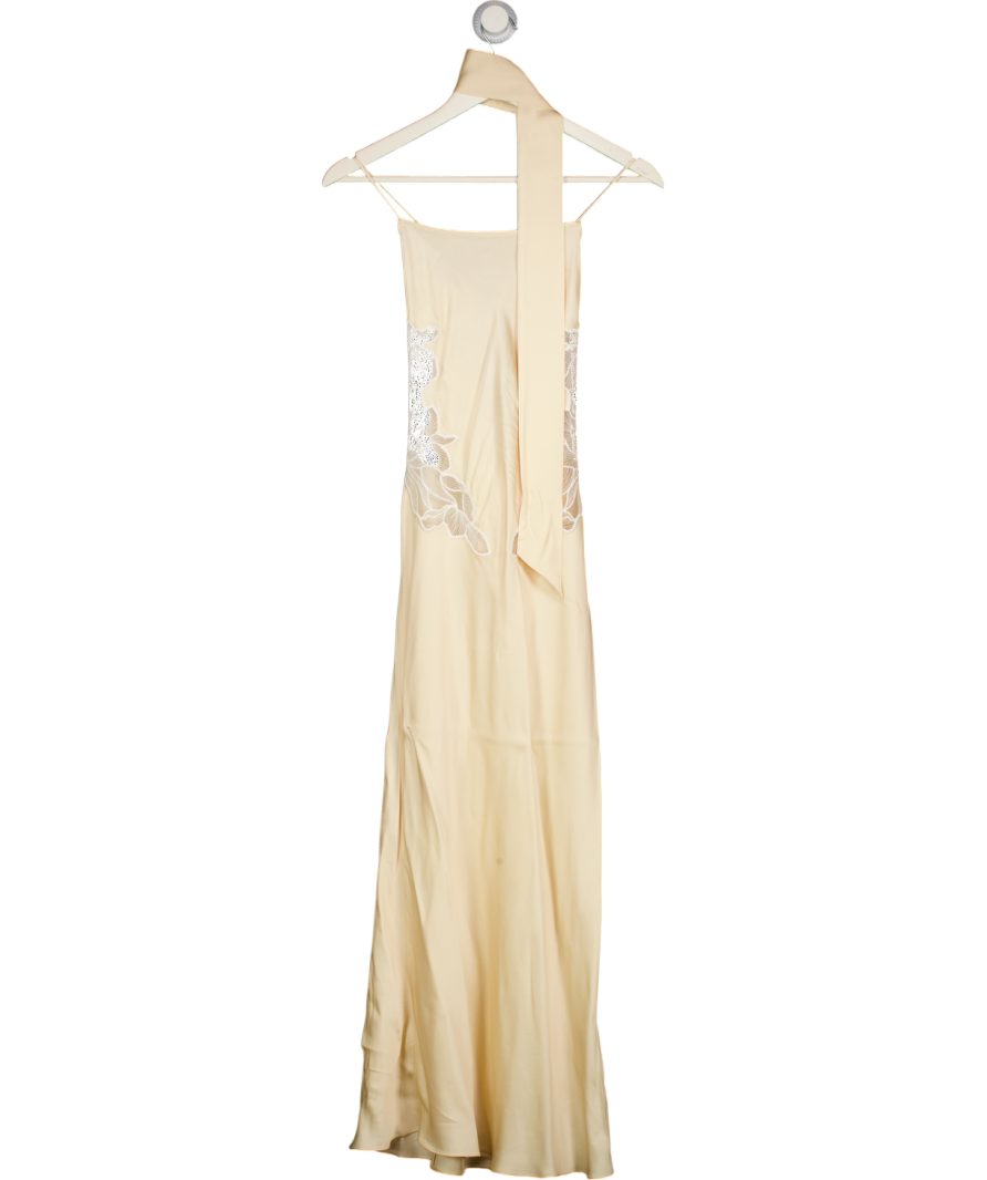 H&M Yellow Lace-detail Satin Dress With Scarf UK XS