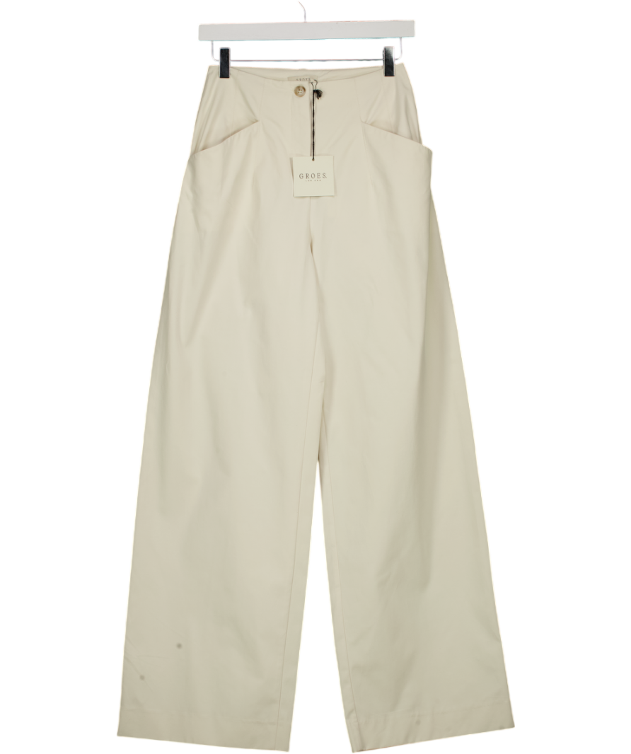 GROES. Cream High Waist Relaxed Fit The Billie Trousers UK XS