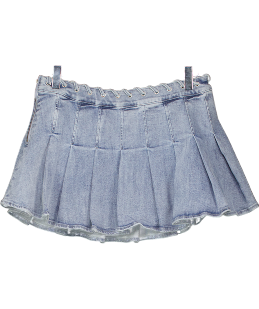 Oh Polly Blue Laika Low-rise Pleated Mini Skirt UK 10