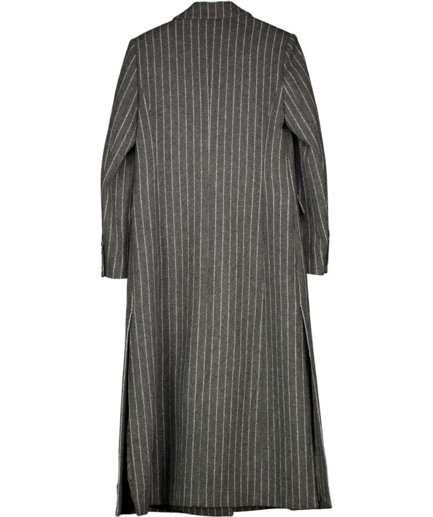 Karen Millen Grey Wool Pinstripe Oversized Double Breasted Tailored Maxi Coat UK 8