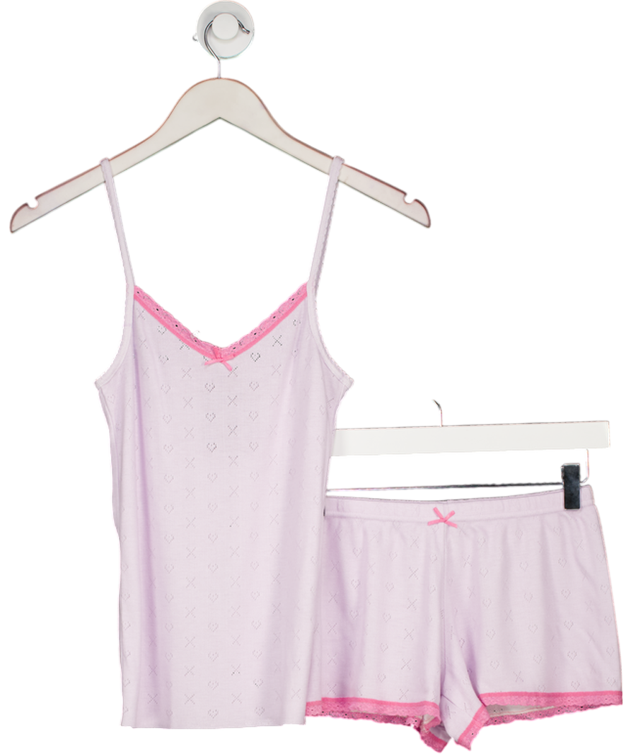 polkadot england Purple Patti Cami And Short Set - Lilac Hearts-x Pointelle UK S