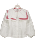 Damson Madder Elise Blouse - White With Red Piping UK 6