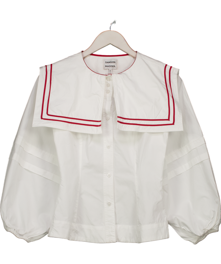 Damson Madder Elise Blouse - White With Red Piping UK 6