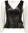 ZARA Black Faux Leather Belted Top UK XS