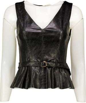 ZARA Black Faux Leather Belted Top UK XS