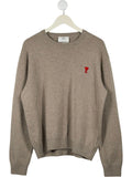 AMI PARIS Brown Extrafine Merino Wool Heart Logo Jumper UK M