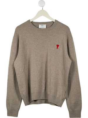 AMI PARIS Brown Extrafine Merino Wool Heart Logo Jumper UK M