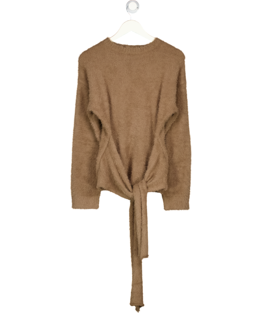 PRETTY LAVISH Darcey Fluffy Tie Knit Jumper - Brown UK S