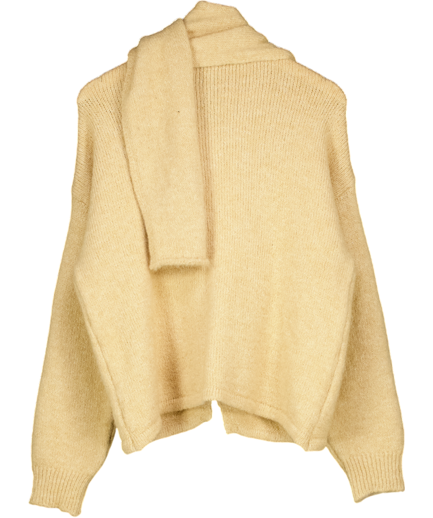 TOPSHOP Knitted Asymmetric Cardigan With Scarf In Oat Beige UK XS