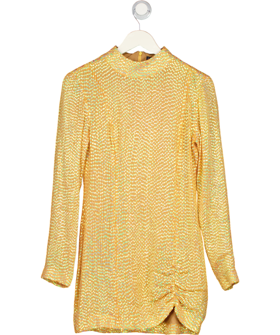 ZEYNEP ARCAY Yellow Ruched Embellished Silk-chiffon Mini Dress UK 8