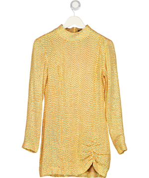 ZEYNEP ARCAY Yellow Ruched Embellished Silk-chiffon Mini Dress UK 8