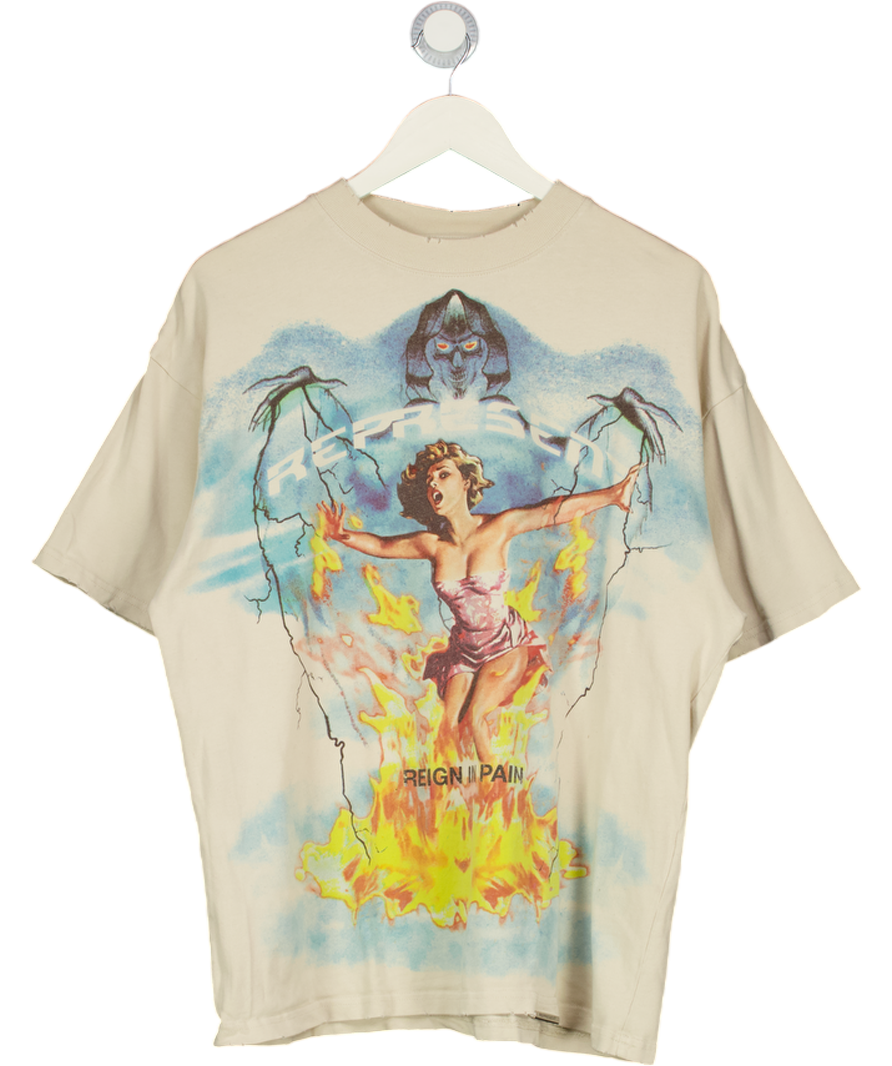 REPRESENT Beige 'reign In Pain" Graphic T-shirt UK M