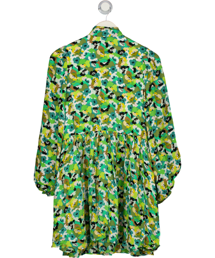 TED BAKER Green Floral Ilva Tie Neck Mini Dress Sz1 UK S