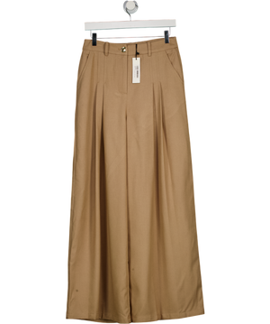 COMMENSE Beige Camel Wide Leg Pleated Trouser UK S