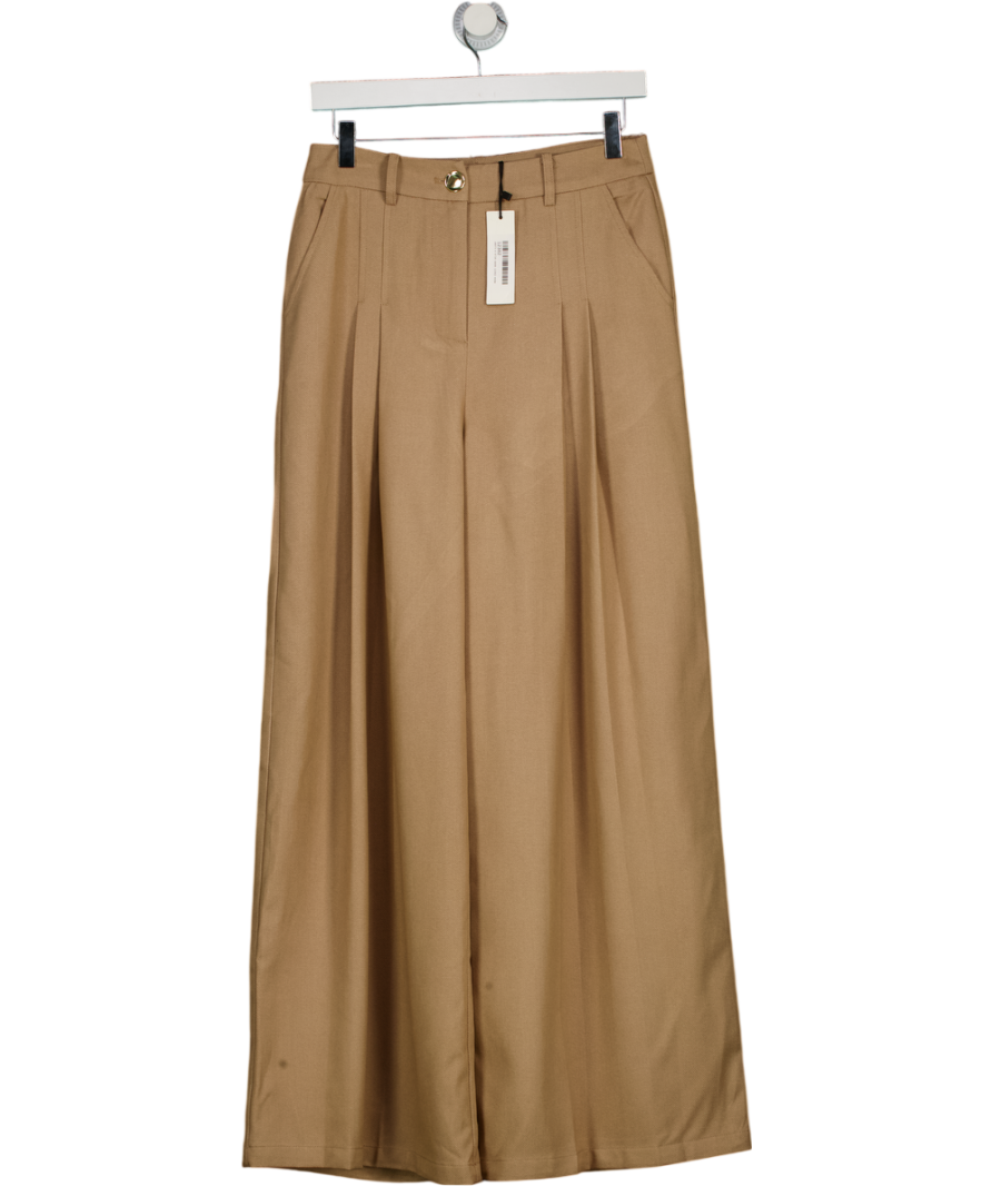 COMMENSE Beige Camel Wide Leg Pleated Trouser UK S