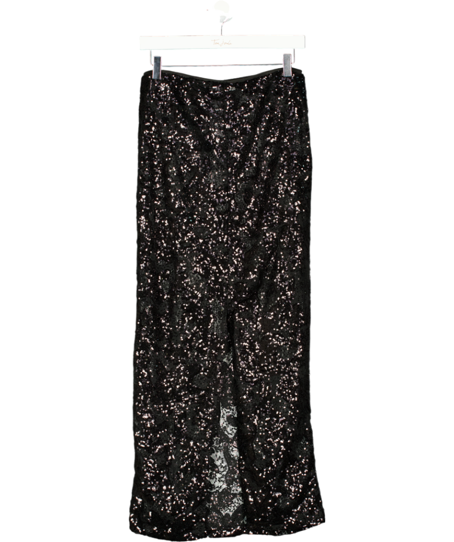 NA-KD Black Maxi Lace Sequin Skirt UK 8