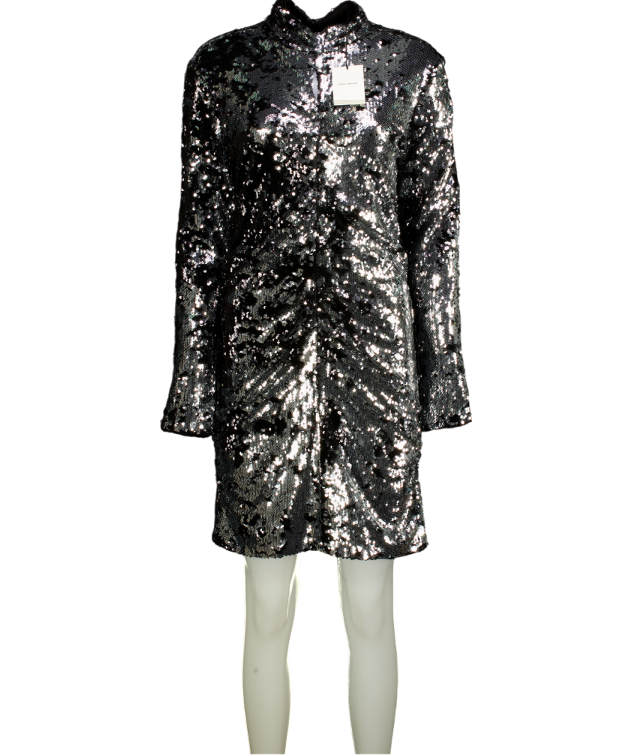 ISABEL MARANT Metallic Silver Marnela Sequin-embellished Minidress UK 14