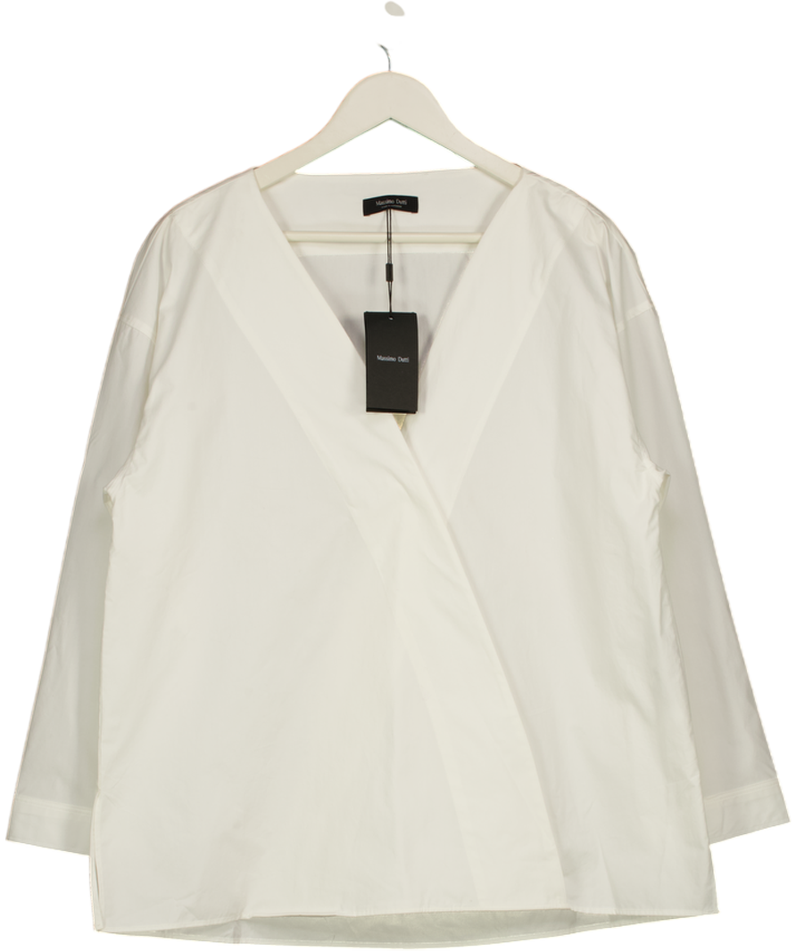 MASSIMO DUTTI White 100% Cotton Poplin Wrap Front  Shirt UK M