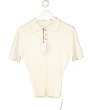 ARRANGE Cream Premium Merino Wool Short Sleeve Knitted Top UK S