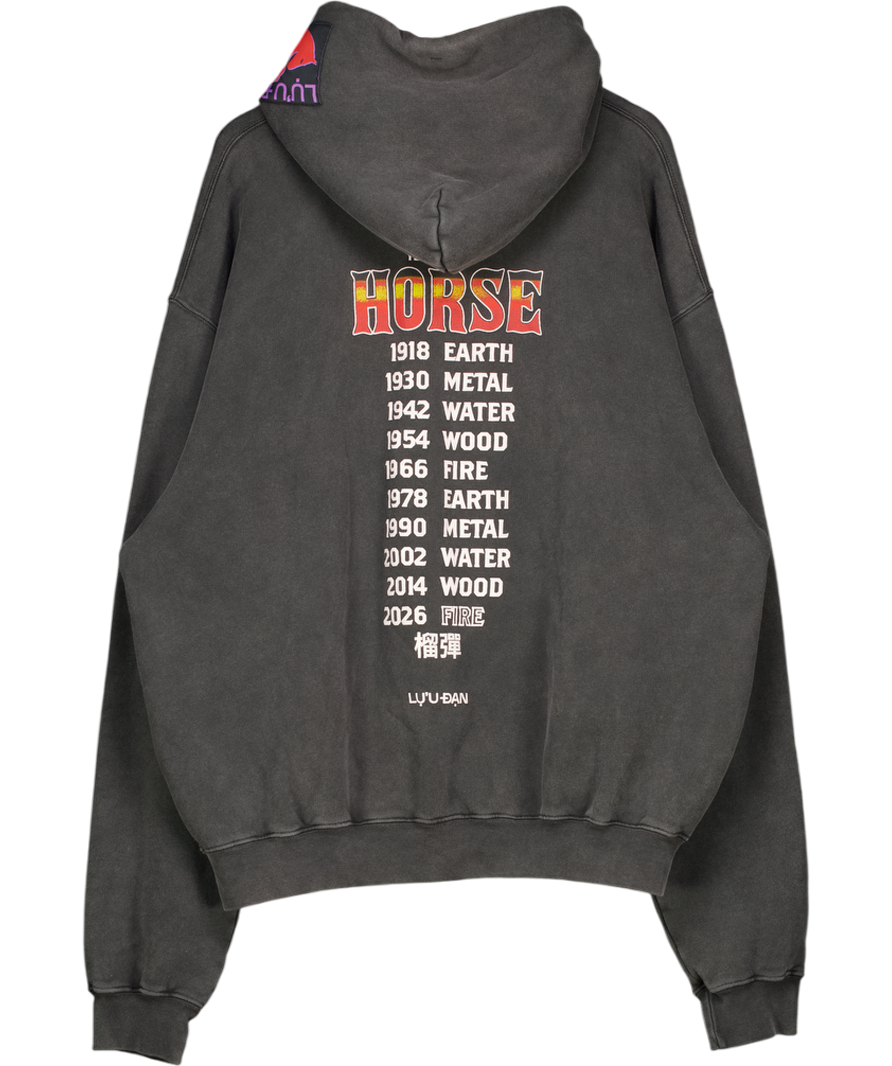 LU'U DAN Grey Oversized Printed Hoodie UK M