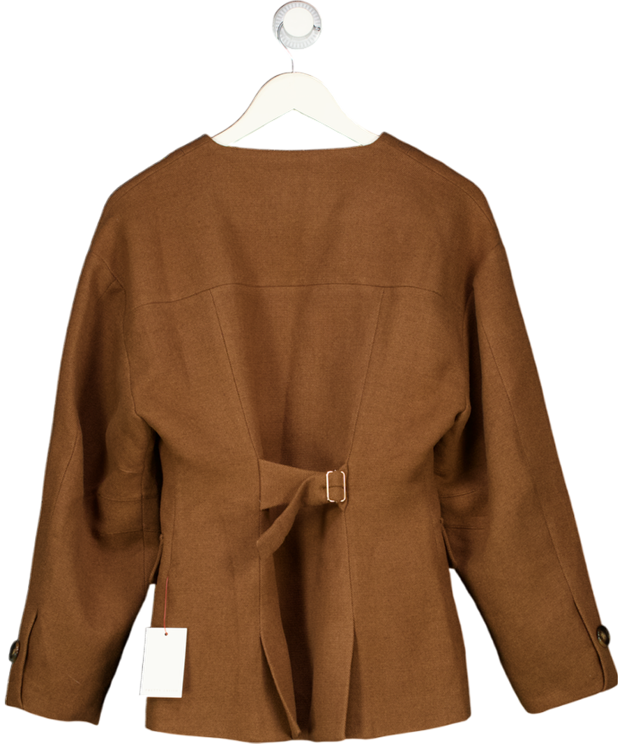 PRETTY LAVISH Brown Collarless Blazer Jacket UK S