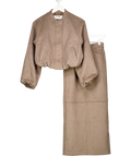 4th & Reckless Brown Wool Blend Balloon Sleeve Bomber Jacket & High Rise Maxi Skirt Set UK 6